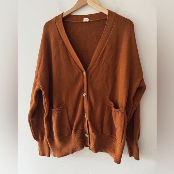 Goumi Organic Knit Button Down Cardigan Sweater Sienna Brown - Picture 2 of 7
